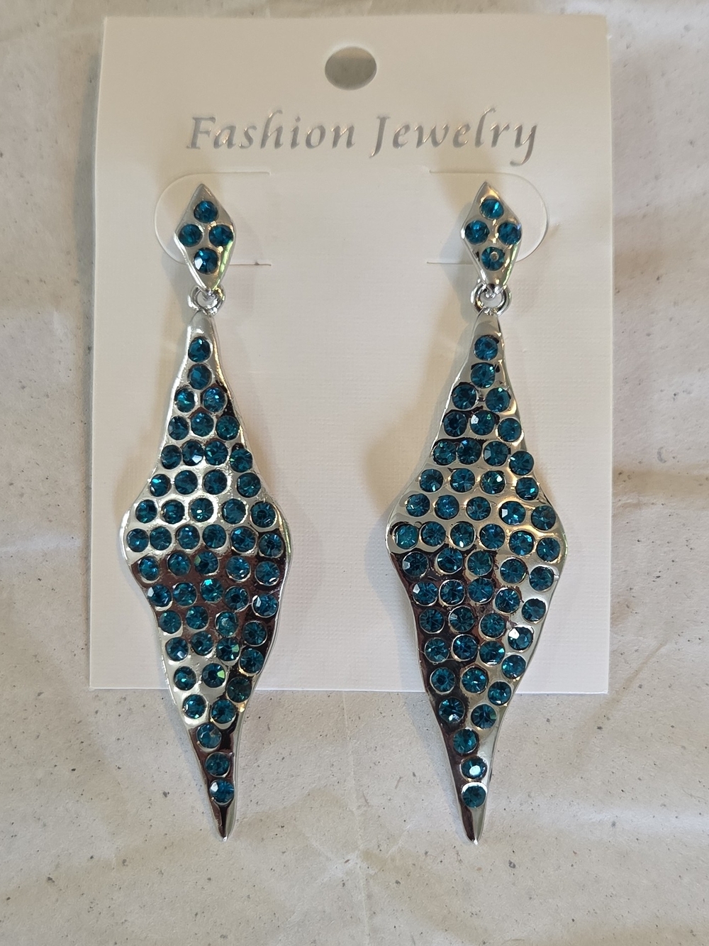 Fashion Jewelry Blue Crystal Dangle Earrings - Teardrop Mosaic